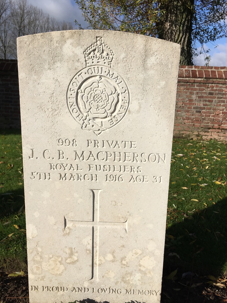 Grave Stone of James C. B. MacPherson, at Aix-Noulette Communal Cemetery Extension