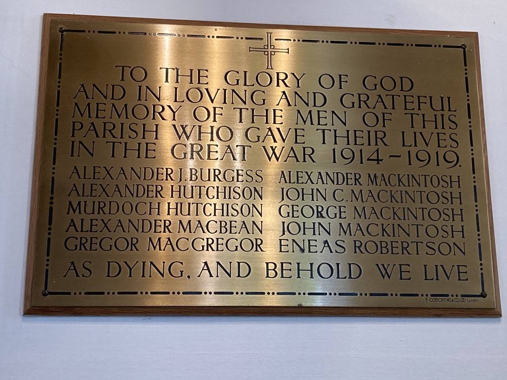 Memorial Plaque Insh Church (St Adamnan's Church)