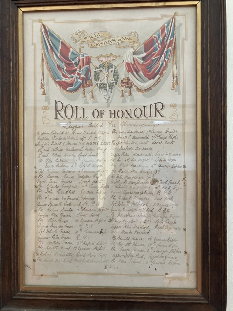 Roll of Honour Laggan United Free Church 1914-1918