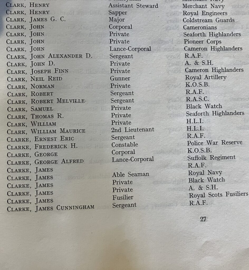 Frederick Clarke - WW2 Roll of Honour Glasgow City Chambers